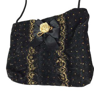 Velvet Purse Girl's Kids Black / Gold Fancy Wedding / Church / Holiday Bow, Rose